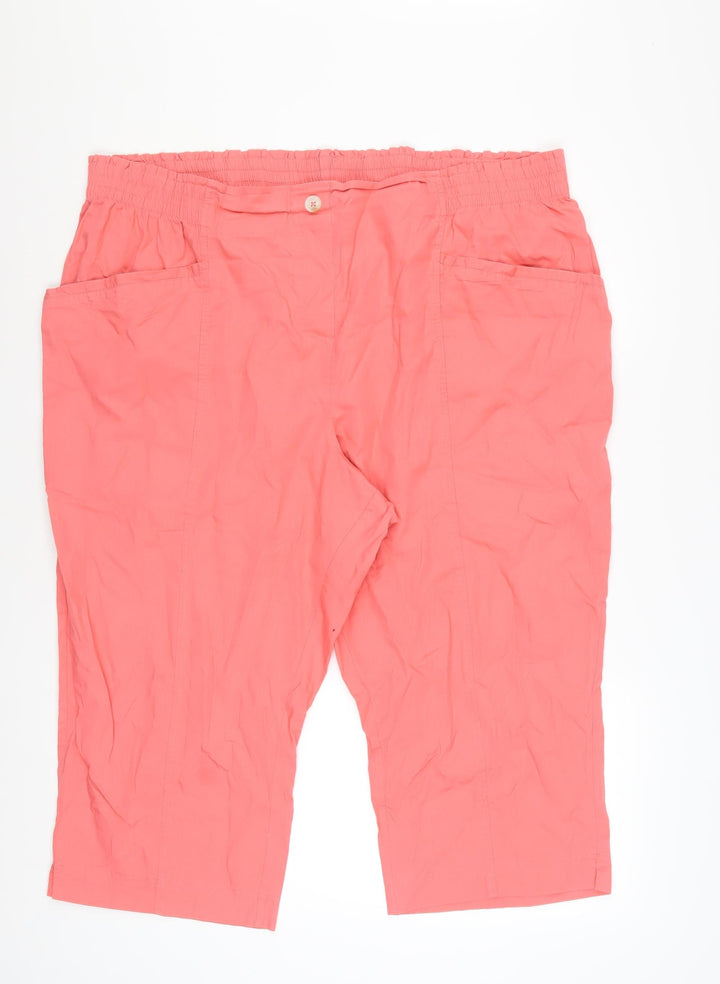 Bonmarché Women's Pink Cotton Capri Trousers Size 24 Elastic Waist