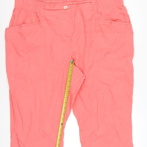 Bonmarché Women's Pink Cotton Capri Trousers Size 24 Elastic Waist