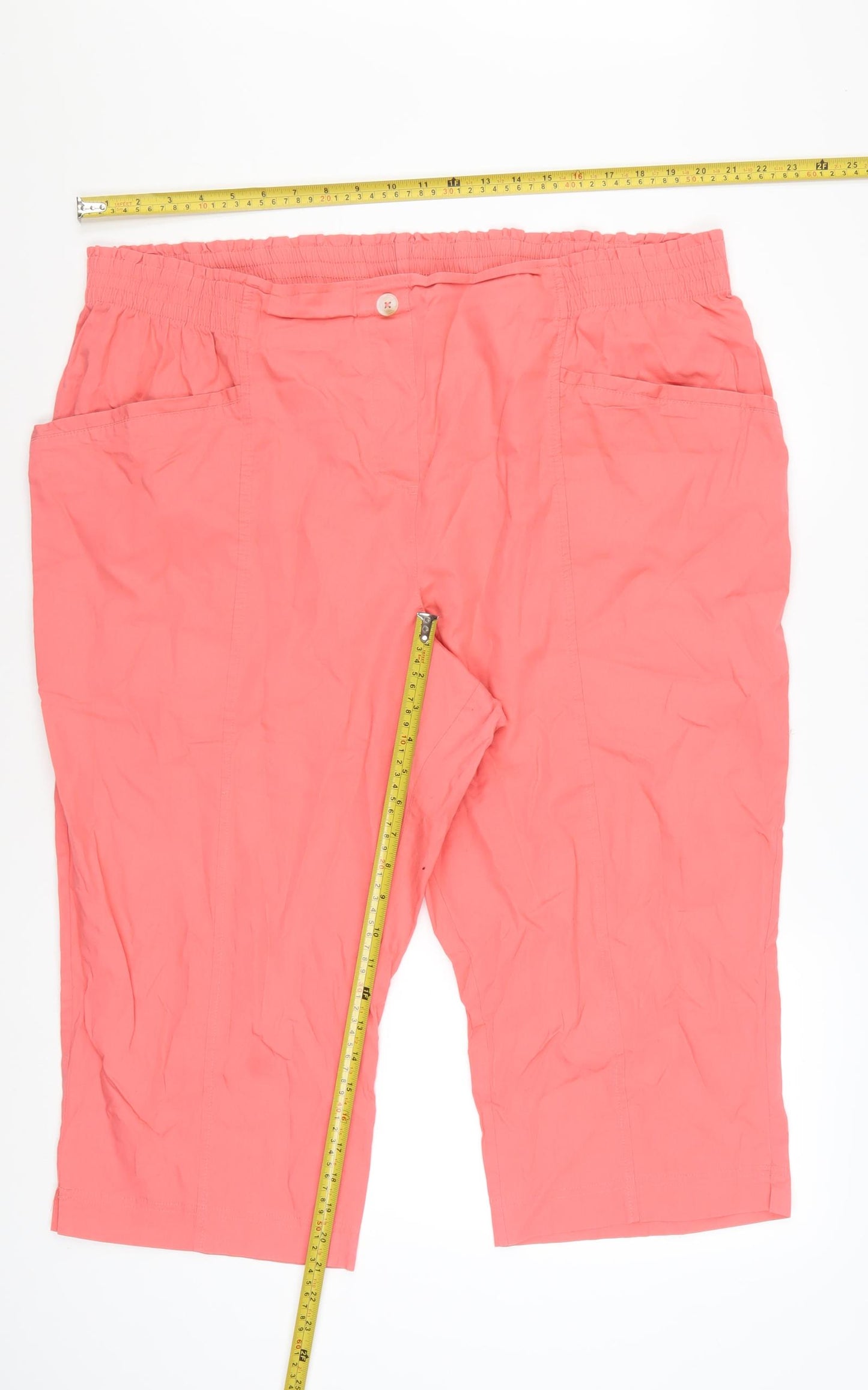Bonmarché Women's Pink Cotton Capri Trousers Size 24 Elastic Waist