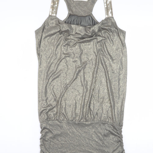 Internacionale Womens Silver Sequin Sleeveless Camisole Tank Top Size 10