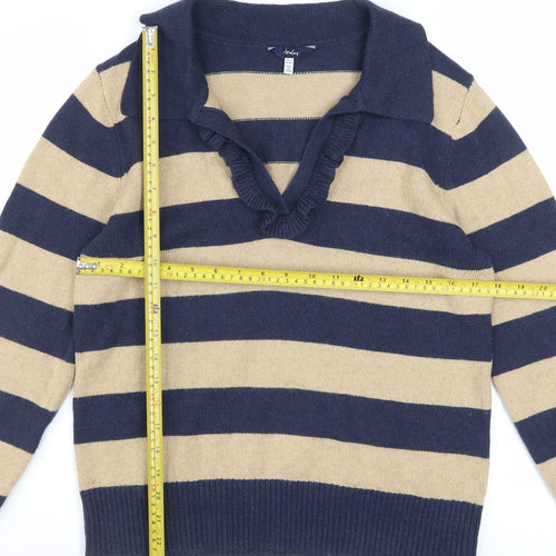 Joules Womens Blue Beige Striped Collared Pullover Jumper Size 12