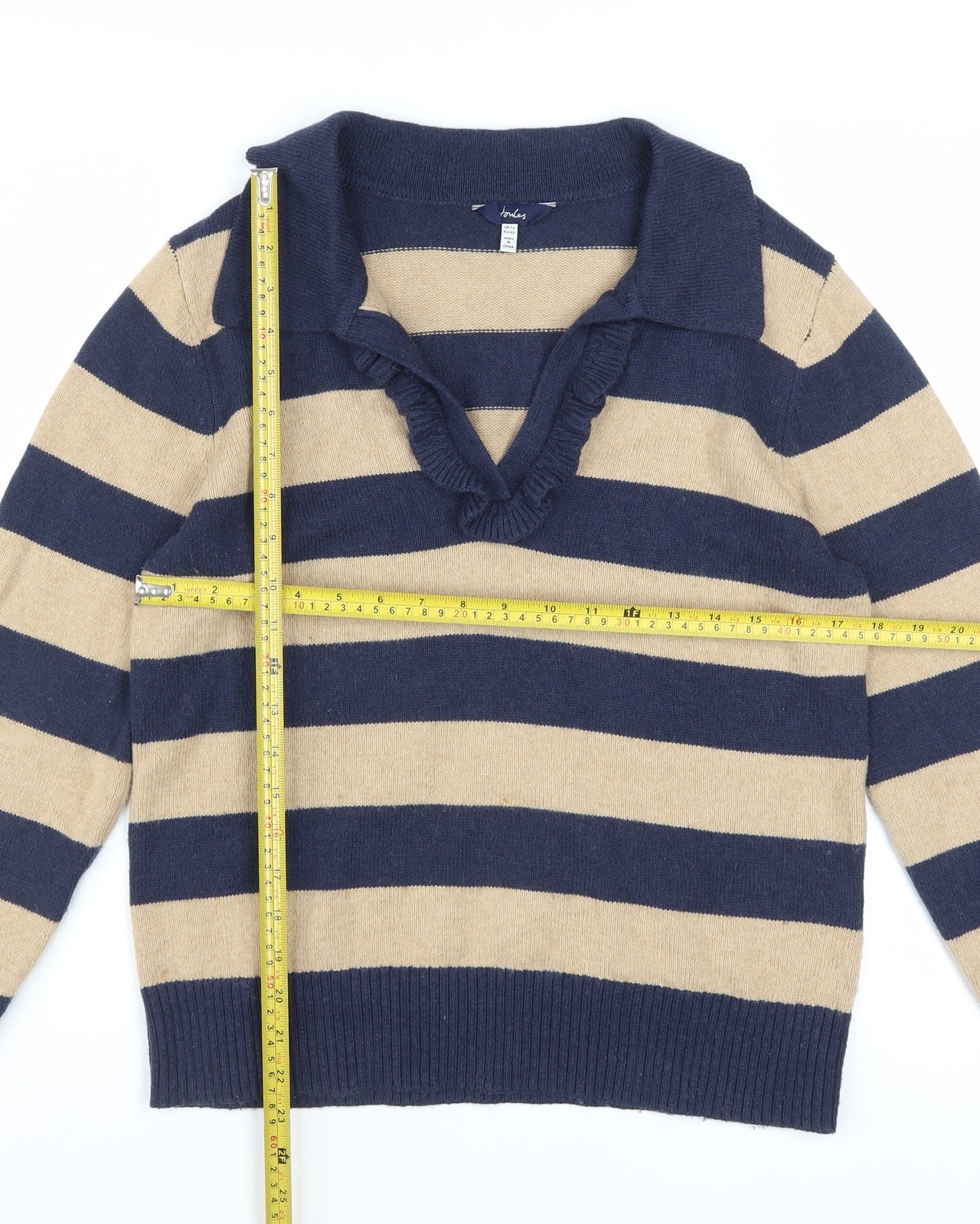 Joules Womens Blue Beige Striped Collared Pullover Jumper Size 12
