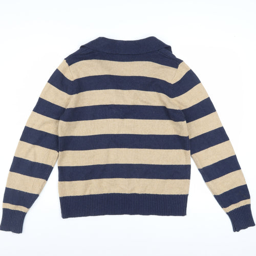 Joules Womens Blue Beige Striped Collared Pullover Jumper Size 12