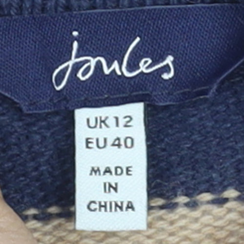 Joules Womens Blue Beige Striped Collared Pullover Jumper Size 12