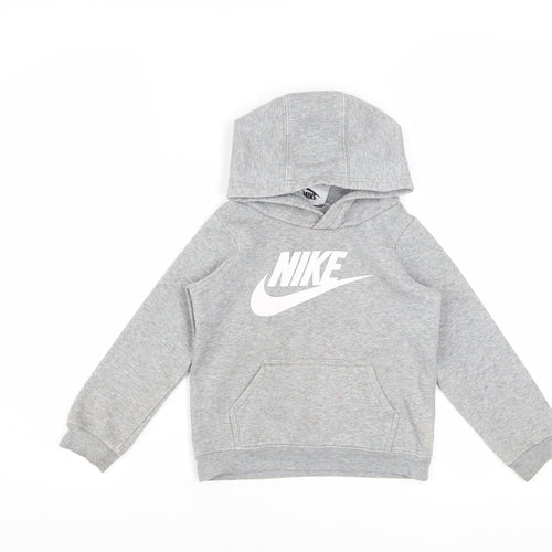Nike Boys Grey Pullover Hoodie 2-3 Years Cotton Blend Graphic Logo