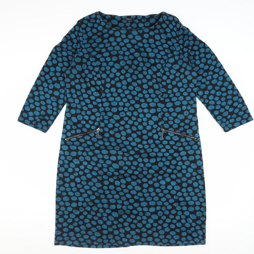 Roman Women's Blue Polka Dot Shift Dress Size 14 3/4 Sleeve Knit