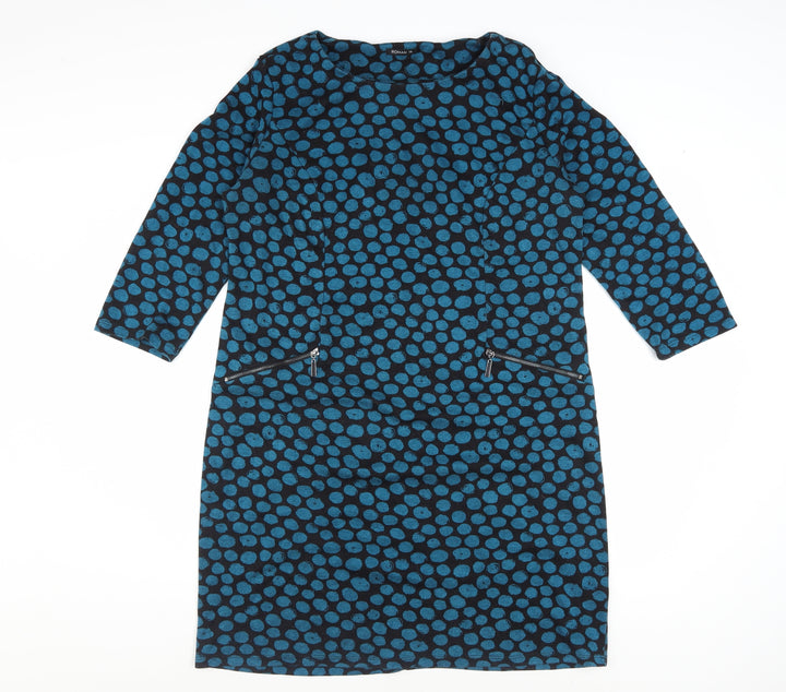 Roman Women's Blue Polka Dot Shift Dress Size 14 3/4 Sleeve Knit