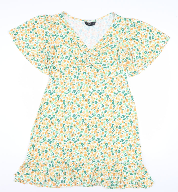 F&F Women’s Multicoloured Floral A-Line Knee Length Viscose Dress UK 12