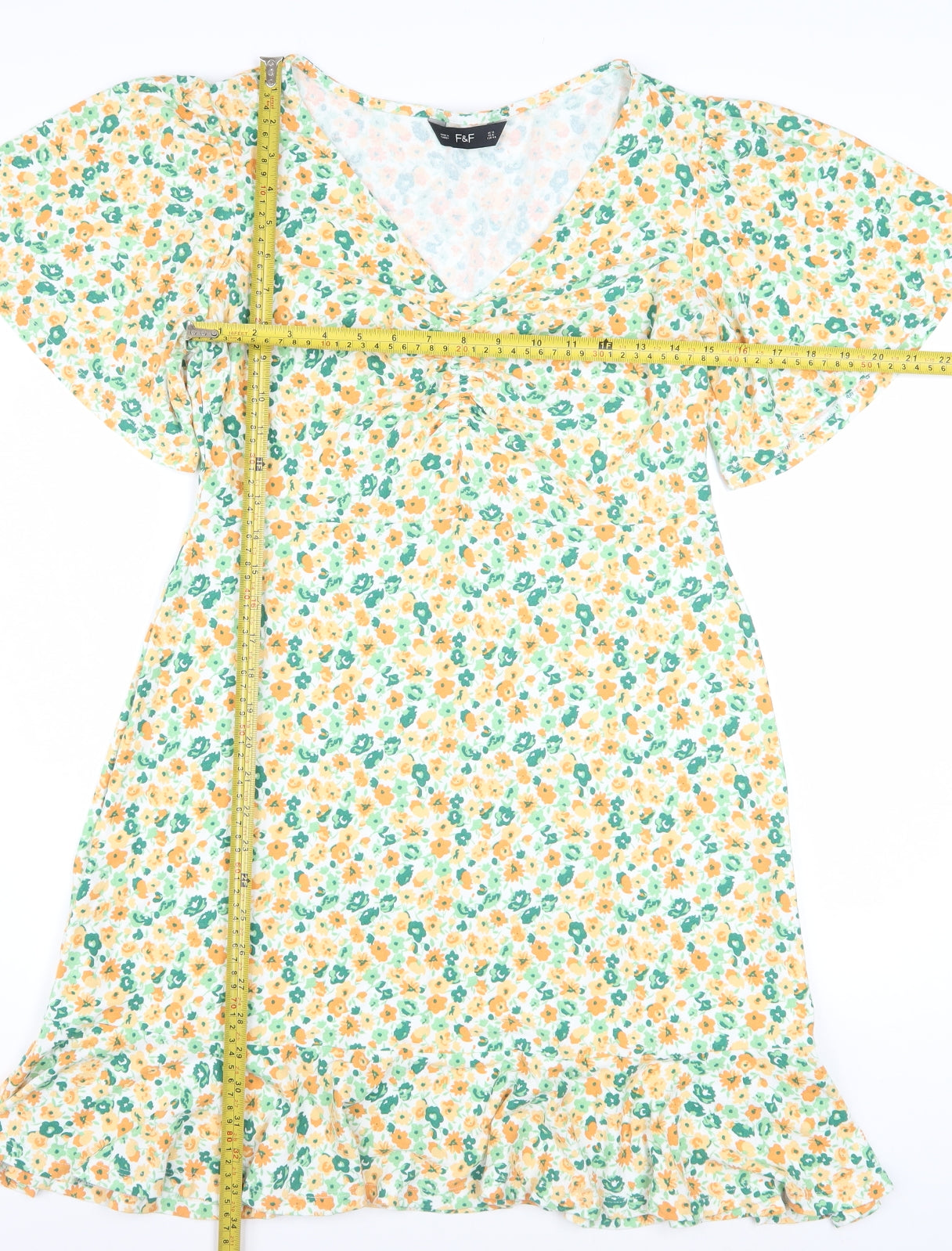 F&F Women’s Multicoloured Floral A-Line Knee Length Viscose Dress UK 12