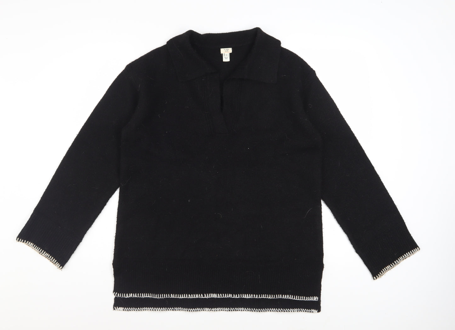 River Island Women’s Black Collared Henley Jumper XS Wool Blend