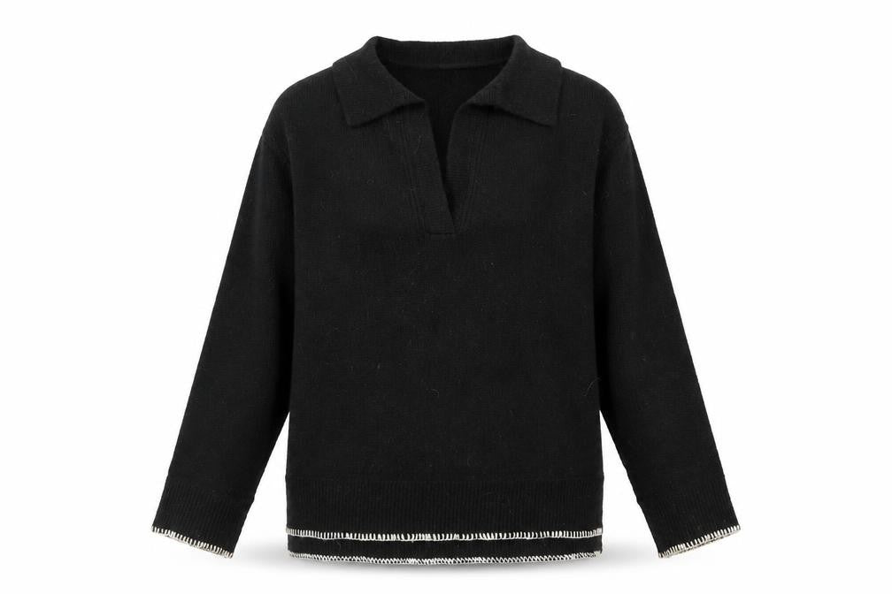 Front view of River Island Women’s Black Collared Henley Jumper XS Wool Blend