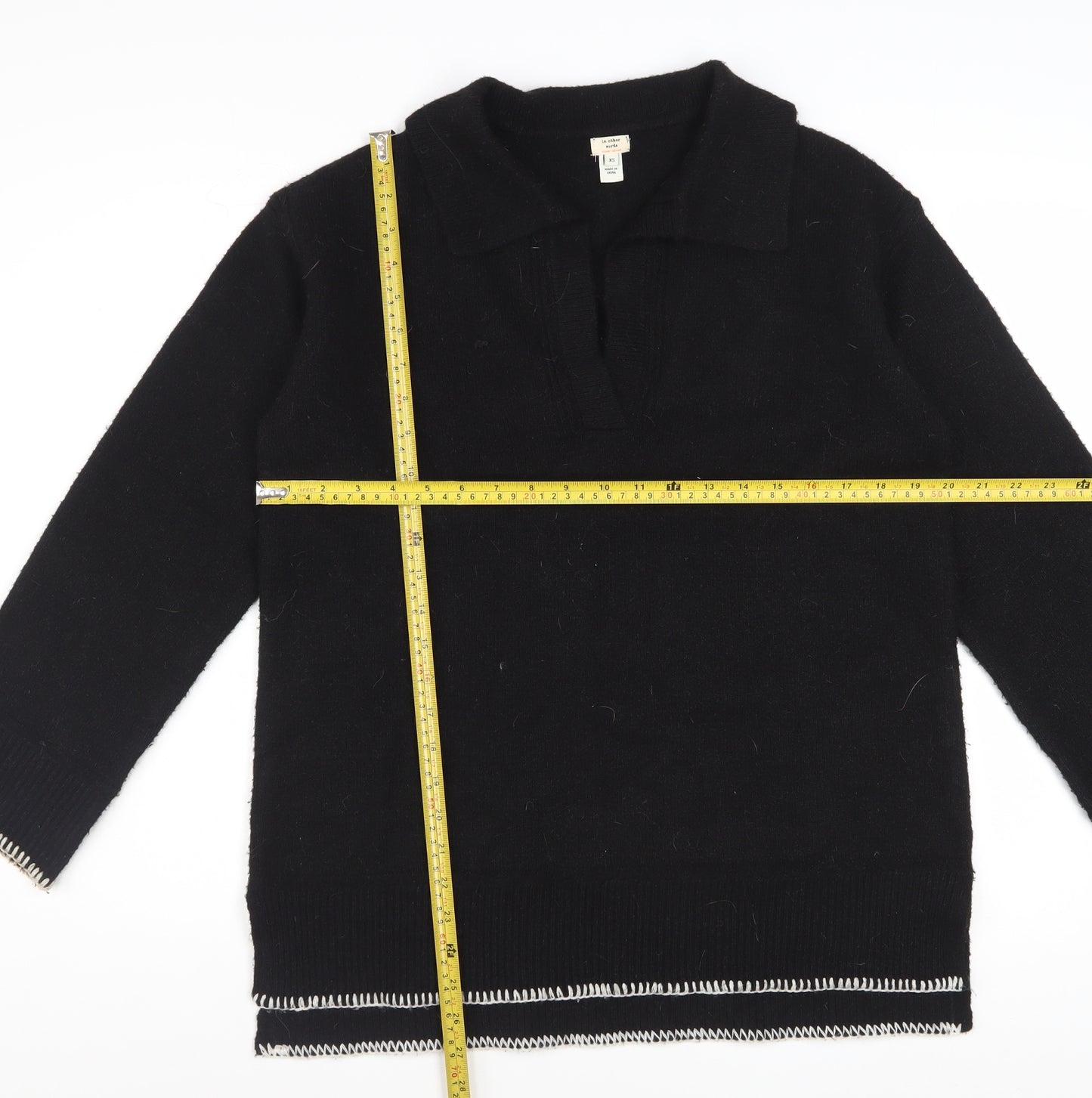 River Island Women’s Black Collared Henley Jumper XS Wool Blend