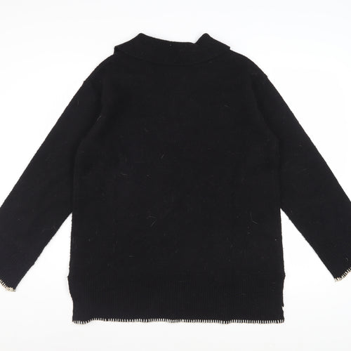 River Island Women’s Black Collared Henley Jumper XS Wool Blend
