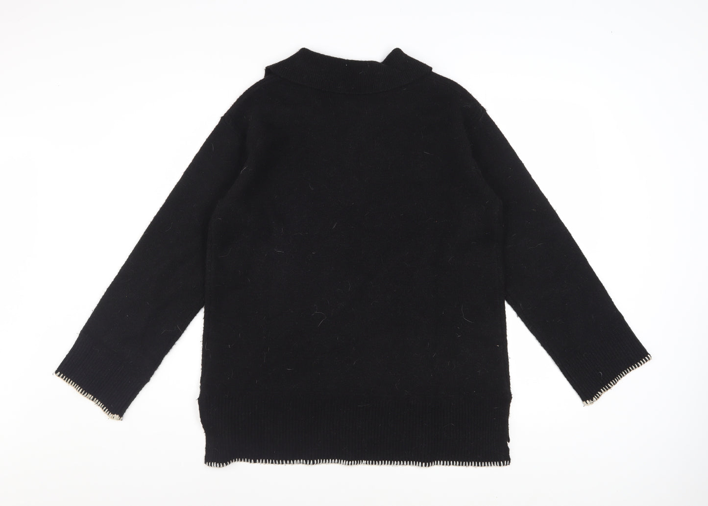 River Island Women’s Black Collared Henley Jumper XS Wool Blend