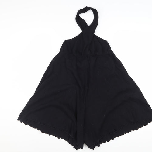 ASOS Design Women Black Size 12 Halter Playsuit Cotton Blend Crinkle Fabric