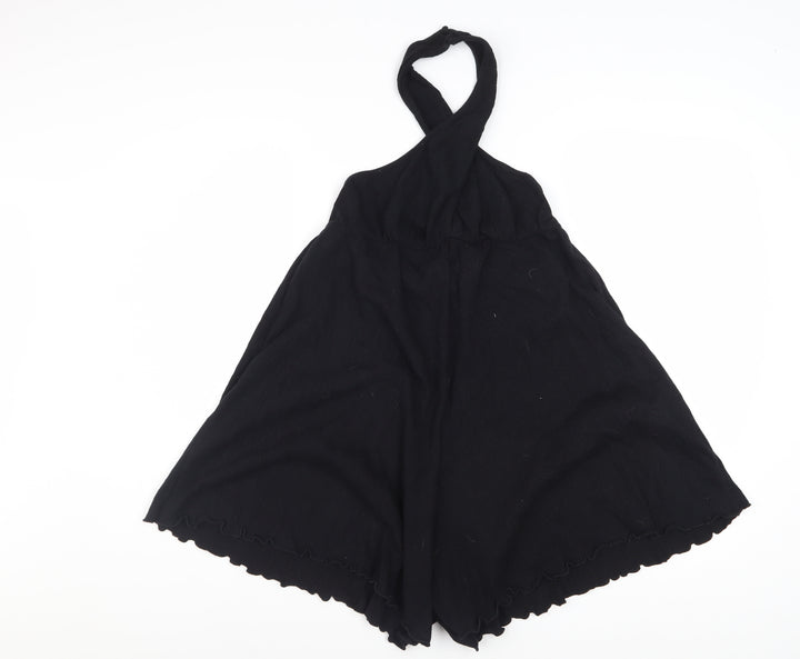 ASOS Design Women Black Size 12 Halter Playsuit Cotton Blend Crinkle Fabric