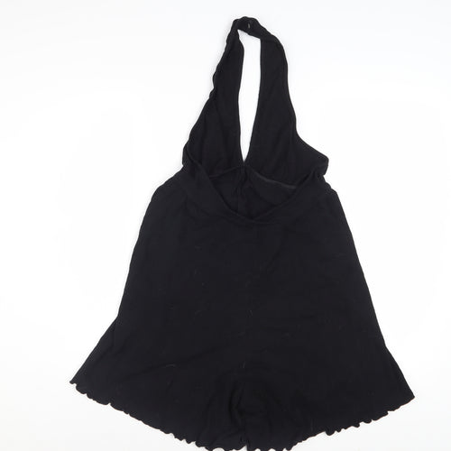 ASOS Design Women Black Size 12 Halter Playsuit Cotton Blend Crinkle Fabric