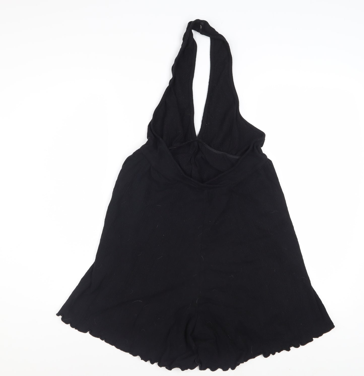 ASOS Design Women Black Size 12 Halter Playsuit Cotton Blend Crinkle Fabric