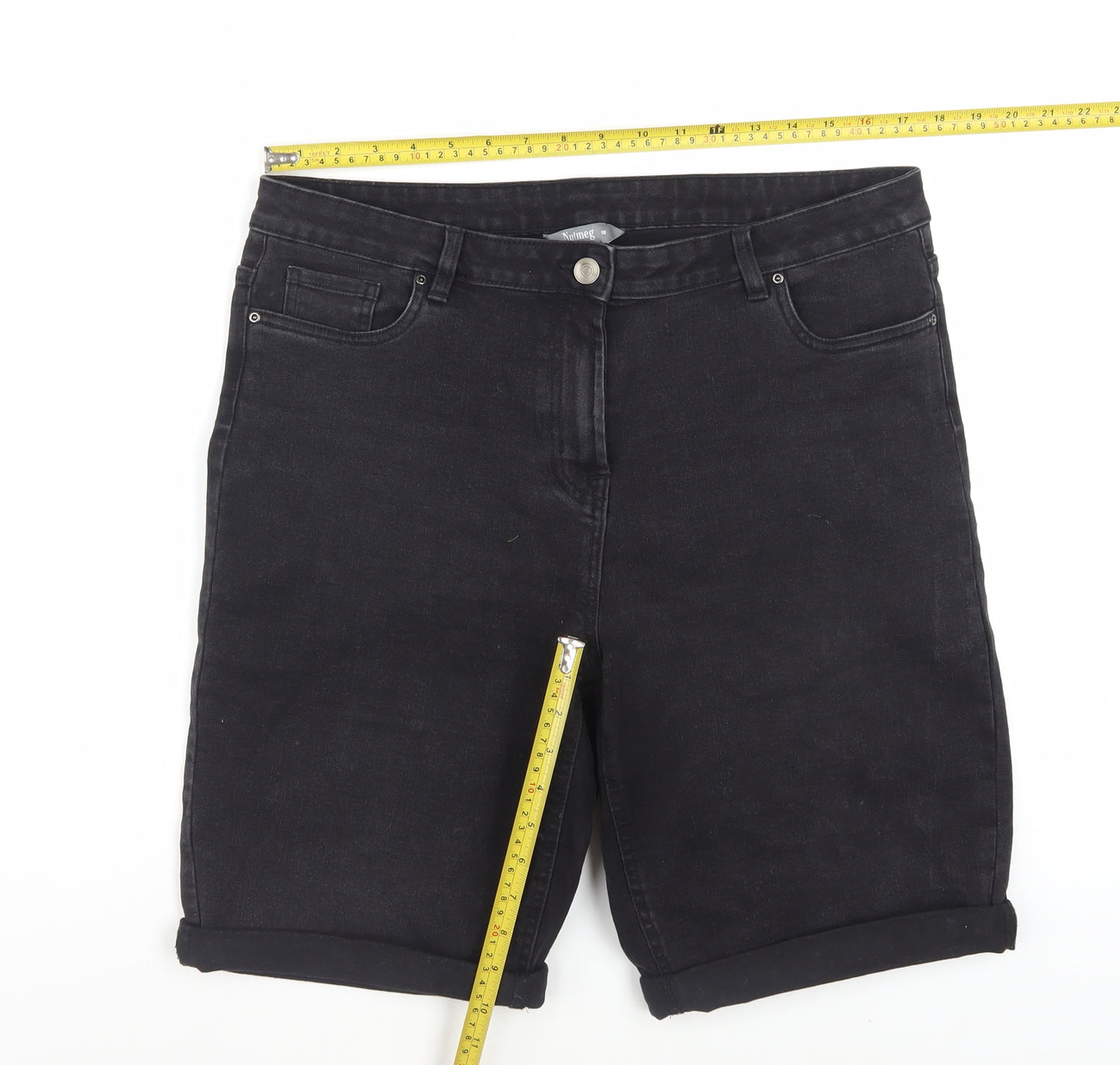 Nutmeg Womens Black Denim Bermuda Shorts Size 16 Stretch