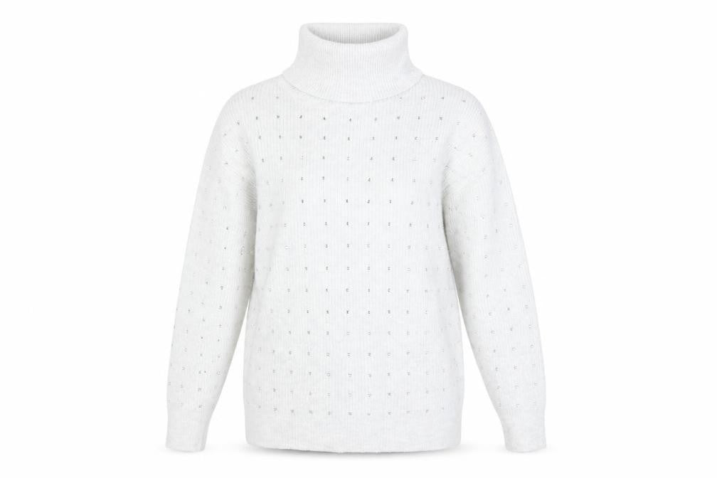 Front view of River Island Women's Grey Roll Neck Sequin Knit Jumper, size M