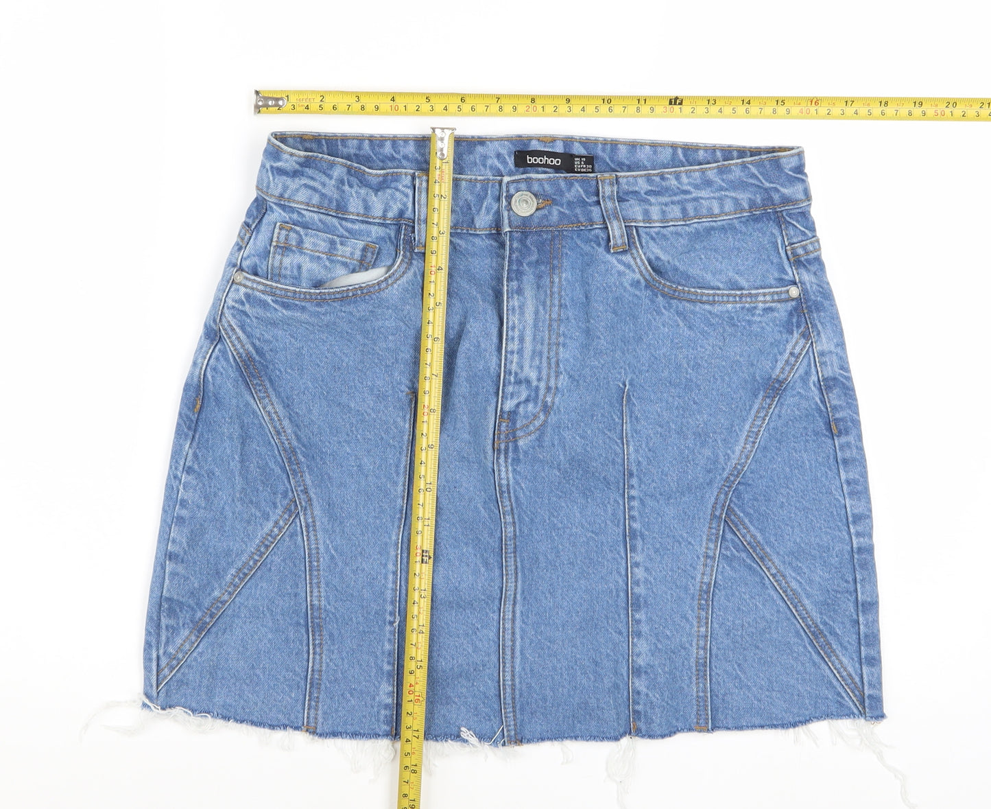 Boohoo Women Blue Denim Cotton Mini Skirt UK 10 Casual Style
