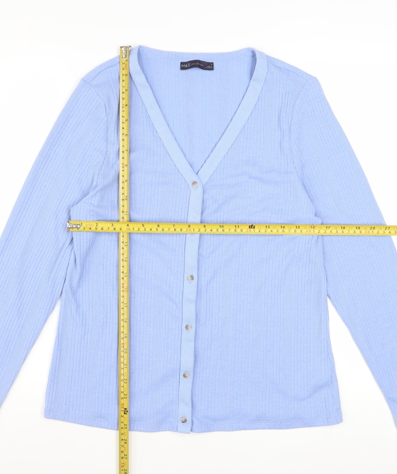 Marks and Spencer Women Blue V-Neck Button Cardigan Size 16