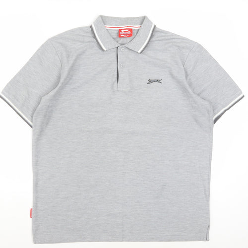 Slazenger Men's Grey Short Sleeve Polo Shirt Size L Classic Fit