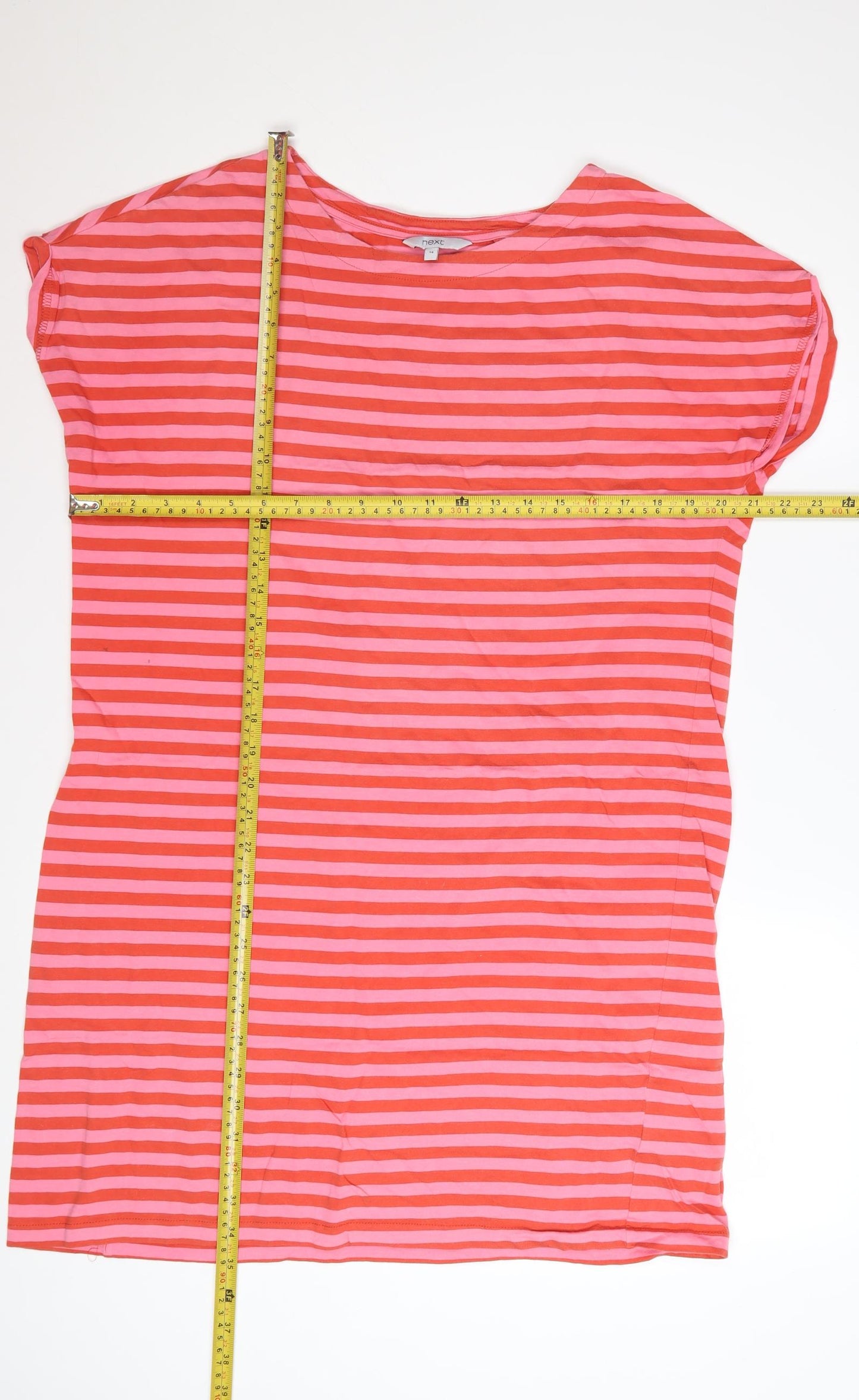 Next Women Pink Striped Cotton T-Shirt Dress Size 14