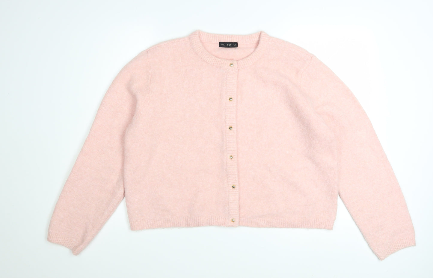 F&F Women’s Pink Knit Long Sleeve Crew Neck Cardigan L
