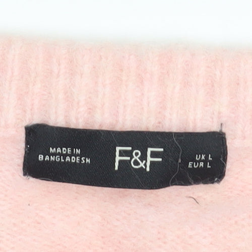 F&F Women’s Pink Knit Long Sleeve Crew Neck Cardigan L