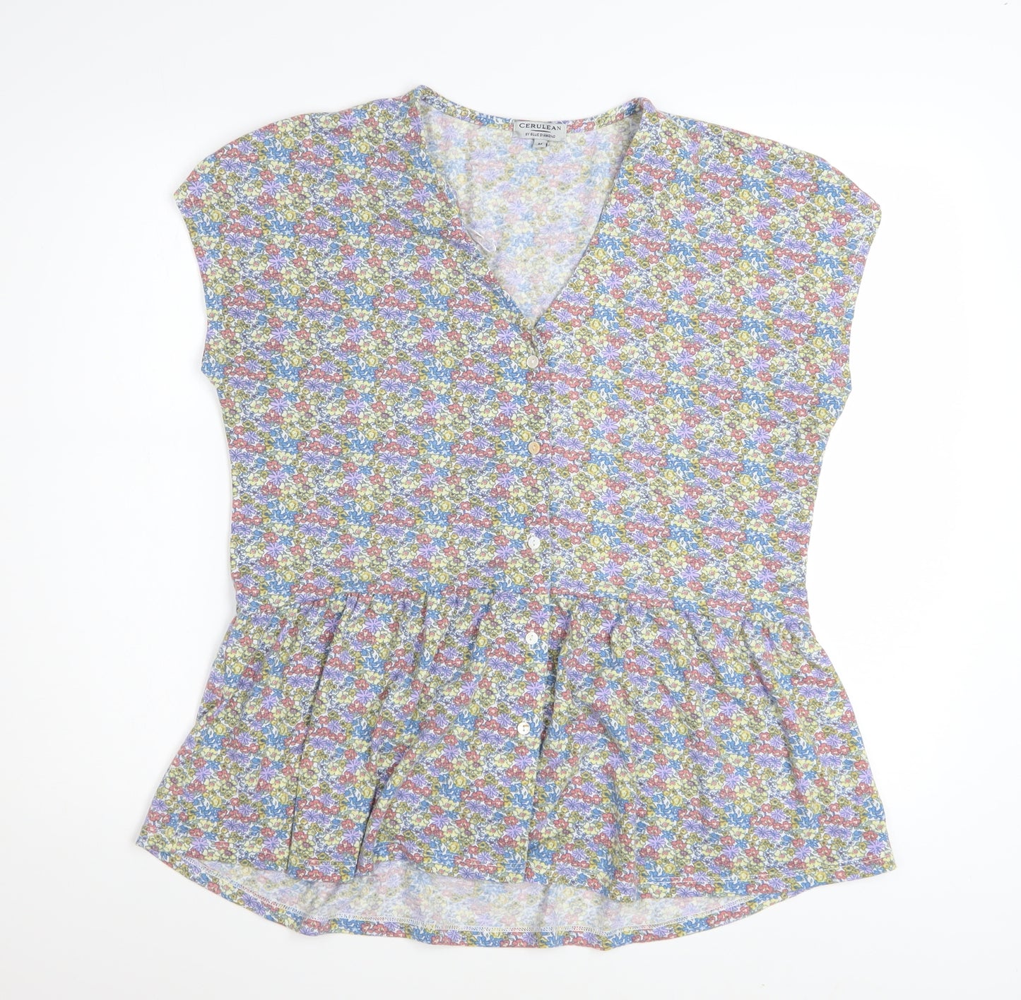 Cerulean by Blue Diamond Women's Multi Floral Peplum Blouse Size M