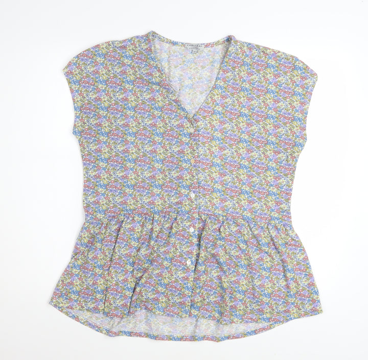 Cerulean by Blue Diamond Women's Multi Floral Peplum Blouse Size M