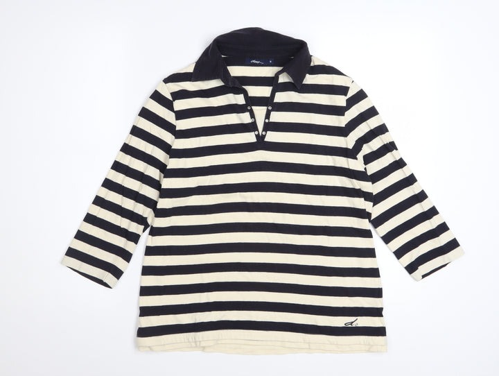 Dash Women's Black Striped Cotton Collared 3/4 Sleeve Shirt Size 14