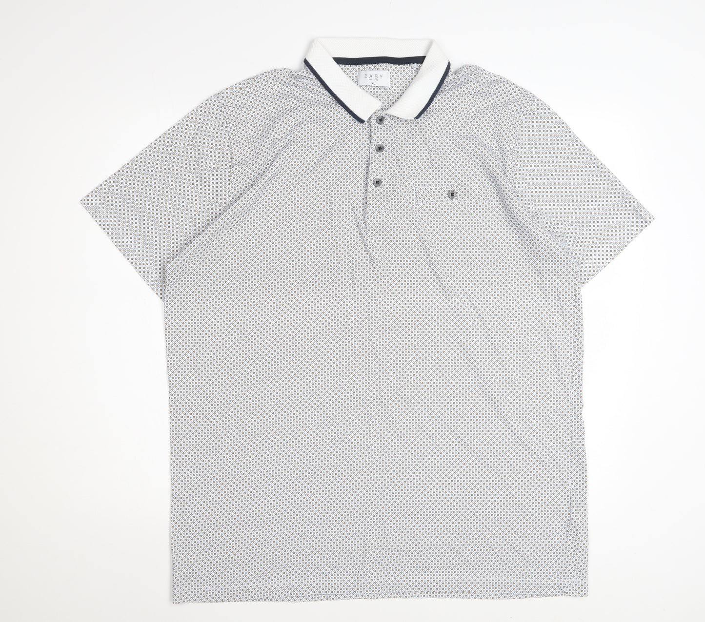 Easy Men's Blue Geometric Cotton Polo Shirt XL Short Sleeve