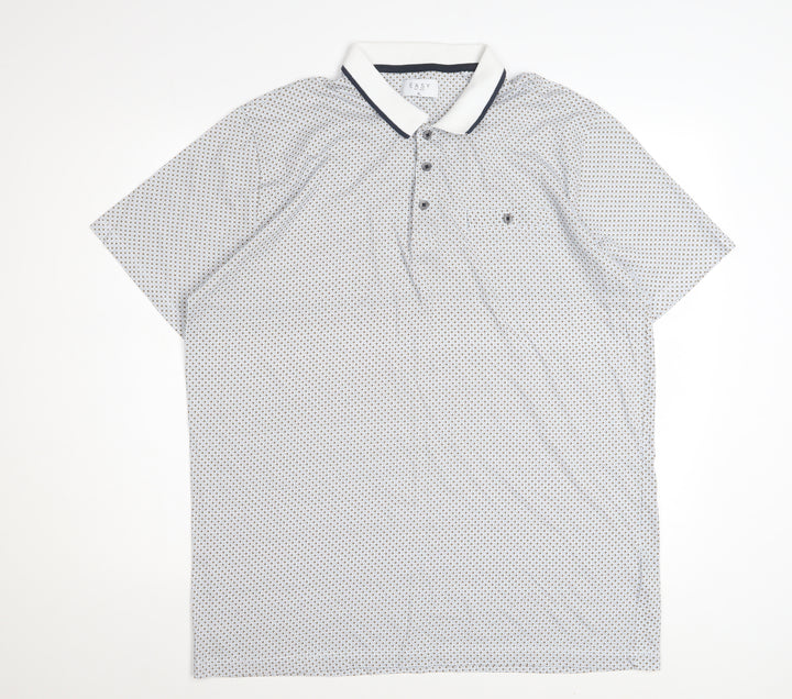 Easy Men's Blue Geometric Cotton Polo Shirt XL Short Sleeve