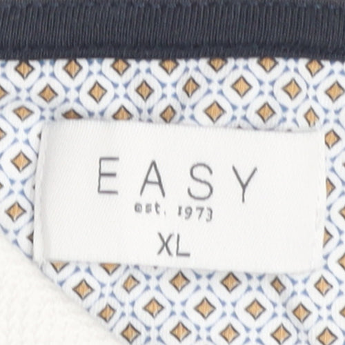 Easy Men's Blue Geometric Cotton Polo Shirt XL Short Sleeve