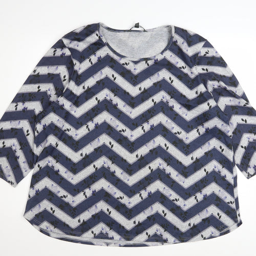 Bonmarché Women’s Blue Geometric 3/4 Sleeve Stretch Jersey Top Size 22