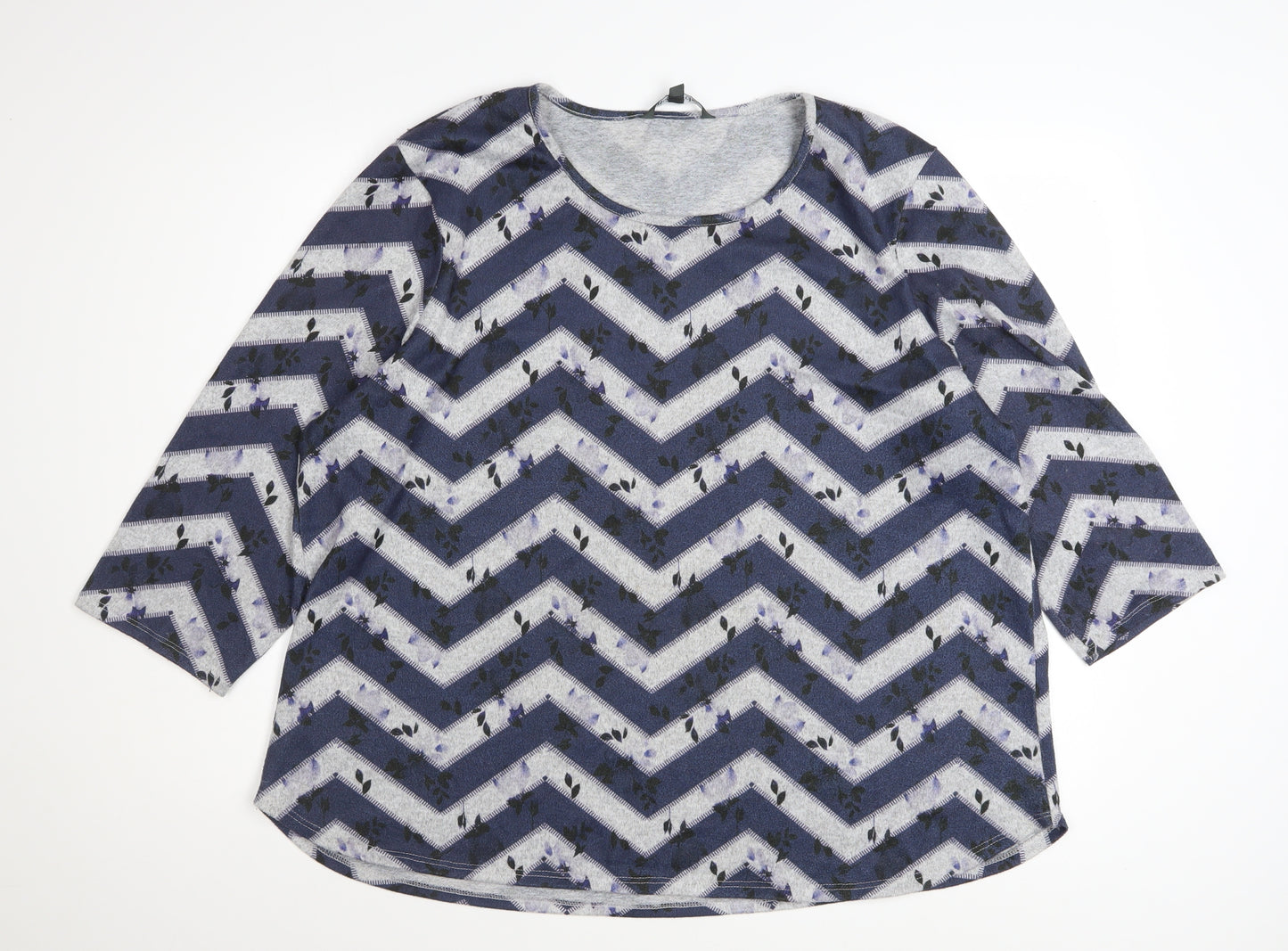 Bonmarché Women’s Blue Geometric 3/4 Sleeve Stretch Jersey Top Size 22