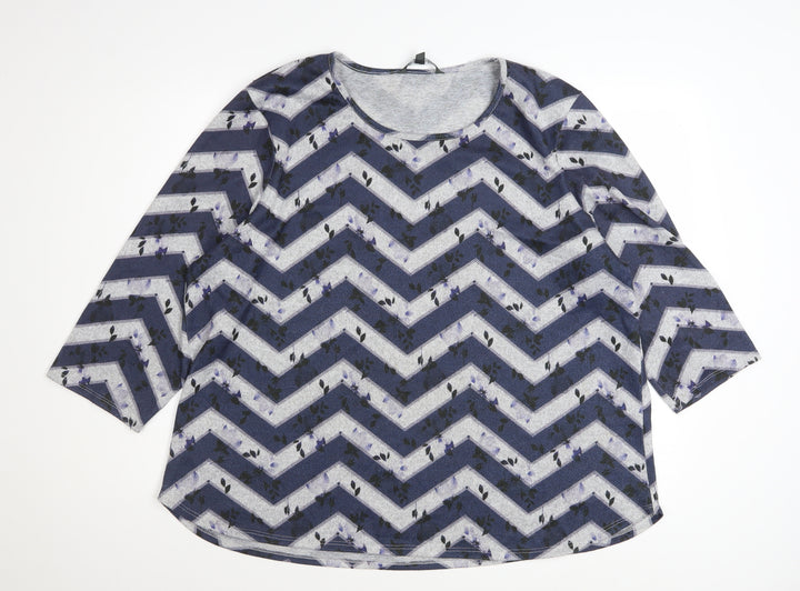 Bonmarché Women’s Blue Geometric 3/4 Sleeve Stretch Jersey Top Size 22