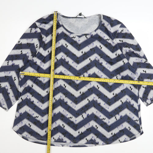 Bonmarché Women’s Blue Geometric 3/4 Sleeve Stretch Jersey Top Size 22