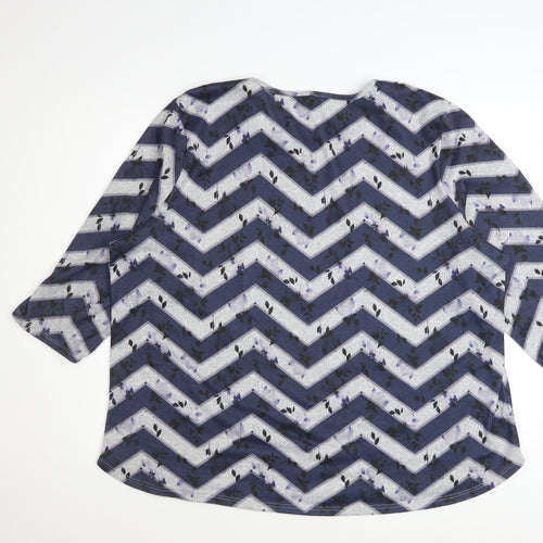 Bonmarché Women’s Blue Geometric 3/4 Sleeve Stretch Jersey Top Size 22