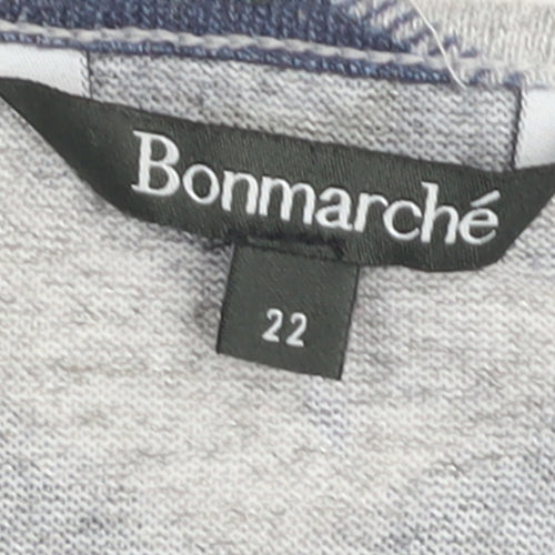 Bonmarché Women’s Blue Geometric 3/4 Sleeve Stretch Jersey Top Size 22
