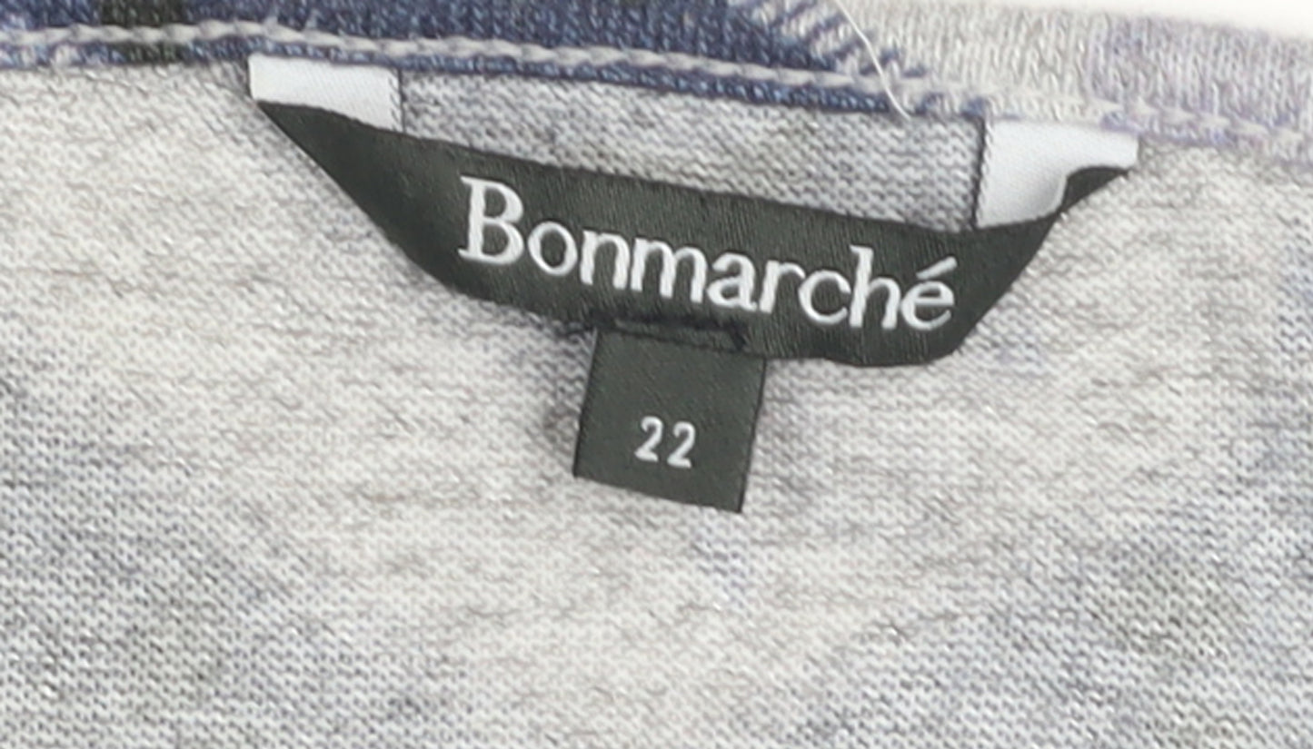 Bonmarché Women’s Blue Geometric 3/4 Sleeve Stretch Jersey Top Size 22