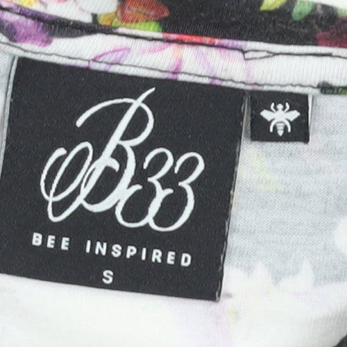 Bee Inspired Men's Black Skull Floral Graphic Short Sleeve T-Shirt Size S