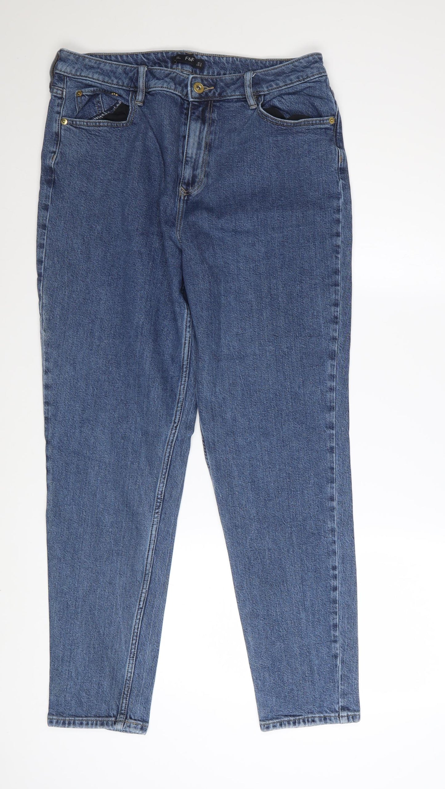 F&F Women's Blue High Rise Straight Denim Jeans Size 14 Tall