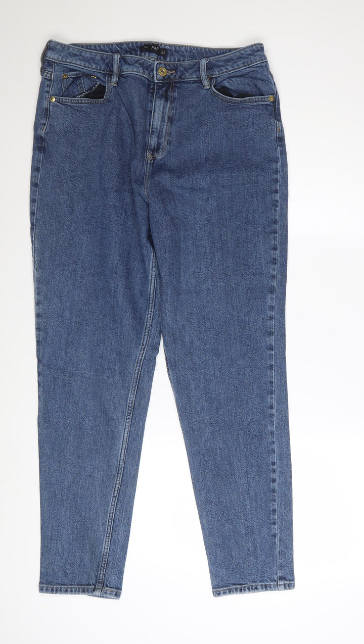 F&F Women's Blue High Rise Straight Denim Jeans Size 14 Tall