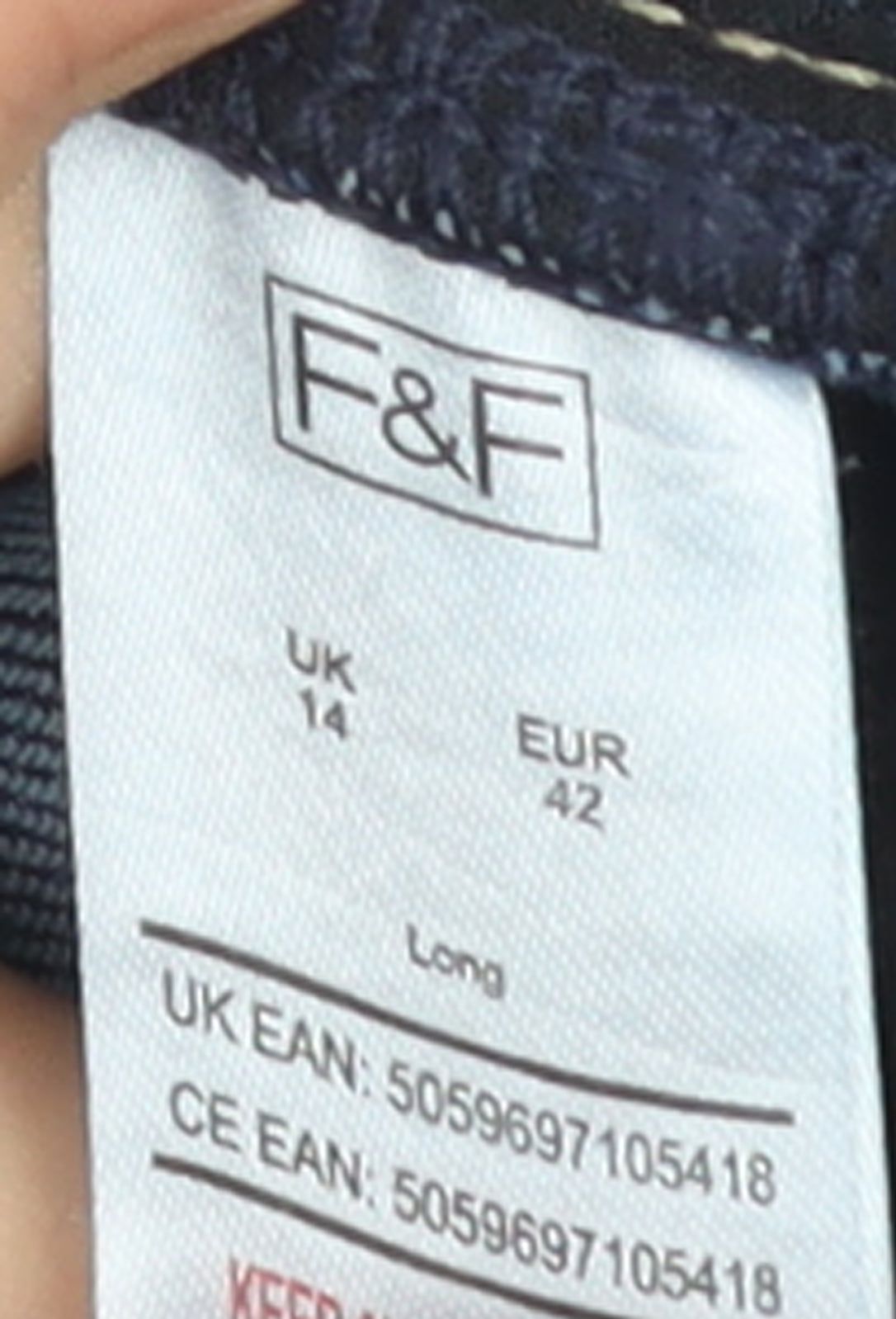 F&F Women's Blue High Rise Straight Denim Jeans Size 14 Tall