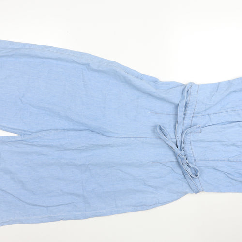 New Look Women Light Blue Denim Jumpsuit UK 10 100% Cotton Wide-Leg