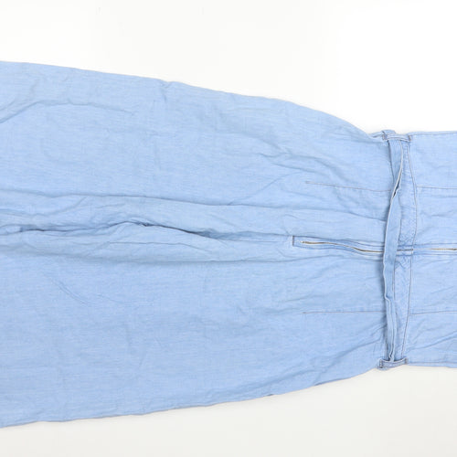 New Look Women Light Blue Denim Jumpsuit UK 10 100% Cotton Wide-Leg