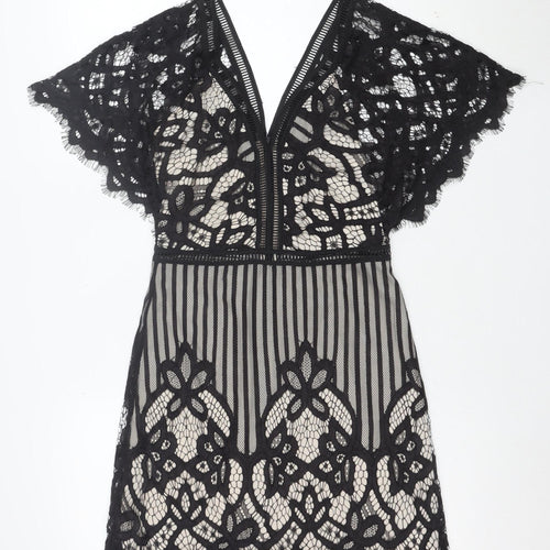 Boohoo Women’s Black Lace Bodycon V-Neck Short Dress Size 10